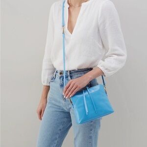 HOBO Reeva Crossbody Bag In Polished Leather Sky Blue VINTAGE STYLE